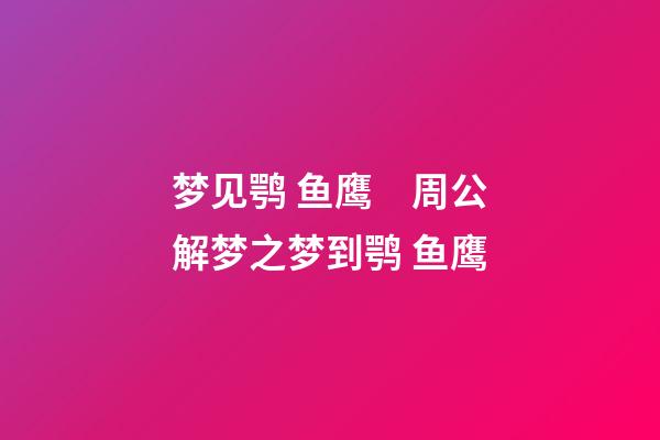 梦见鹗 鱼鹰　周公解梦之梦到鹗 鱼鹰